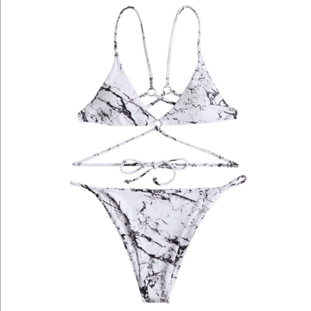 Zaful white marble string bikini